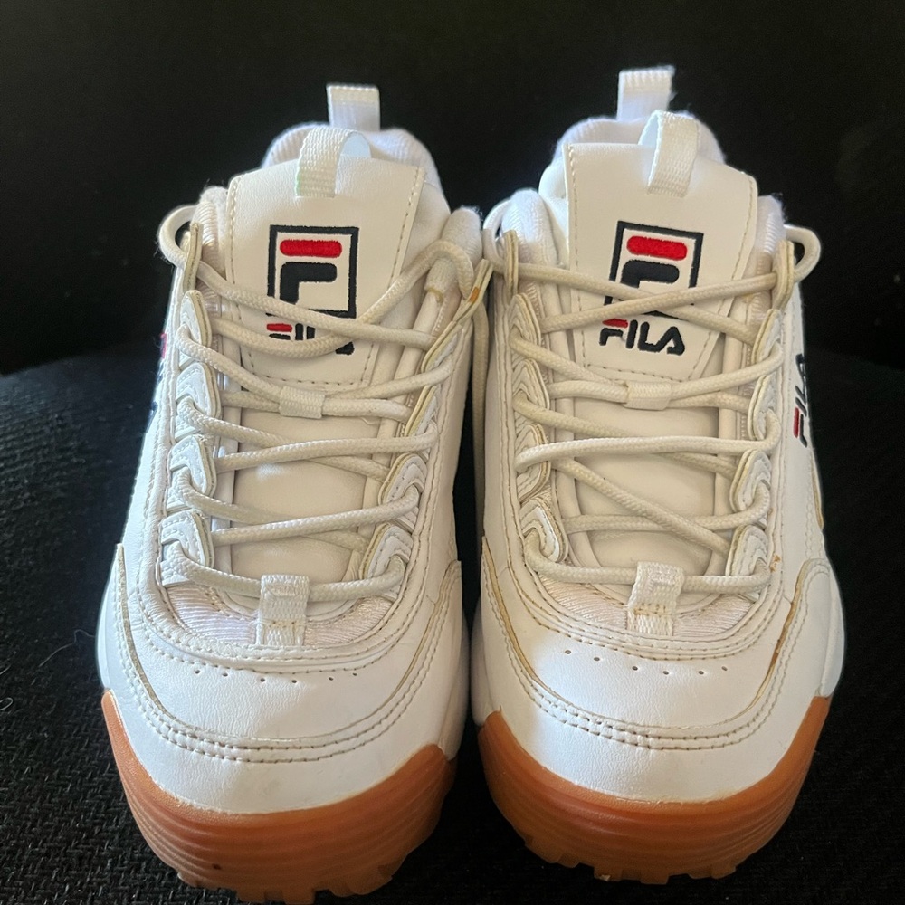 Fila Kids White and Tan Sneakers